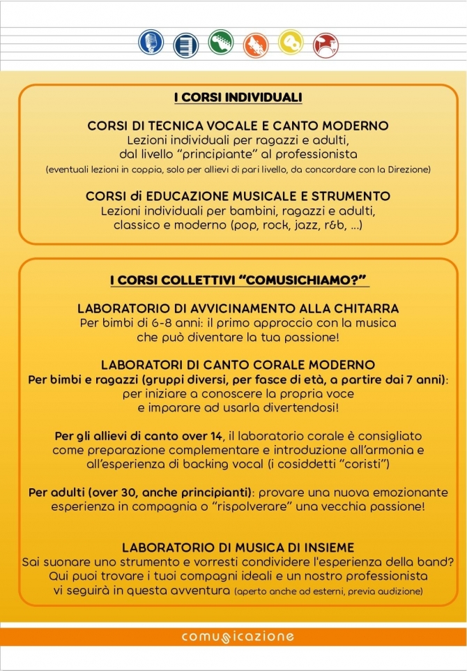 I NOSTRO CORSI (in presenza o on-line, in caso di lockdown) - Comusicazione - Scuola Musica